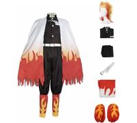 Rcrllya Anime Demon Slayer Rengoku Kyoujurou Outfit Cosplay Costume Accessories Suit Uniforms Costumes Wig Adult Party Gift (Set+Wig,M)