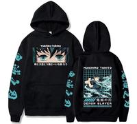 Rcrllya Démon Slayer Japon Anime Hommes Femmes À Capuche Harajuku Muichiro Tokito Graphique Imprimer Sweatshirt Streetwear Femme Pull (Noir,3XL)