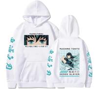 Rcrllya Démon Slayer Japon Anime Hommes Femmes À Capuche Harajuku Muichiro Tokito Graphique Imprimer Sweatshirt Streetwear Femme Pull (Blanc,S)