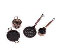 RCULWPLP 4 Pièces Maison de Poupée Ustensiles de Cuisine Poêles Miniatures Casserole Accessoires Alliage Métal Convenable pour Collection Jeu Enfant Salle mais