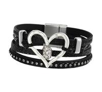 RCULWPLP Bracelet en PU Souple, Bracelet Enroulé avec Cœur en Y Ajouré, Multi-Enroulable, Accessoire Décontracté, Confortable et Ajustable (Paire), Noir