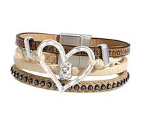 RCULWPLP Bracelet en PU Souple, Bracelet Enroulé avec Cœur en Y Ajouré, Multi-Enroulable, Accessoire Décontracté, Confortable et Ajustable (Paire), Kaki