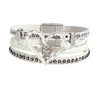 RCULWPLP Bracelet en PU Souple, Bracelet Enroulé avec Cœur en Y Ajouré, Multi-Enroulable, Accessoire Décontracté, Confortable et Ajustable (Paire), Blanc