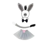 RCULWPLP Costume Âne Déguisement Oreilles Serre-tête Queue Accessoires Nez Nœud Papillon Tissu Solide et Souple Accessoires Animaux Adapté Enfants Cosplay Anni, avec Jupe en Tulle