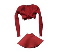 RCULWPLP Ensemble D'accessoires de Costume pour Figurine à L'échelle 1/6, Haut à Manches Longues et Jupe, Tenue de Cosplay Rétro pour Figurines, rouge