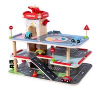 RCULWPLP Jeu Parking Enfants Garage Voiture Bois Structure Multi Étage Ascenseur Manuel Convient pour Jeu Intérieur Développement Social Chambre Enfantine Activités Éducatives, M-Parking Centre