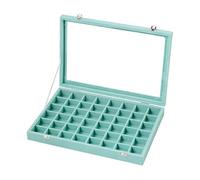 RCULWPLP Plateau à Bijoux Coffret Organiseur Vitrine 48 Compartiments Surface Tissu Doux Couvercle Transparent Femme Adapté pour Rangement Maison Cadeaux, Bleu