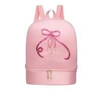 RCULWPLP Sac de Danse Enfant Sac à Dos Fille Pack Ballet Compartiment Fond pour Chaussures Poignées Robuste Tissu Oxford Adapté aux Cours de Ballet Scolaires, Rose, Chaussures Brodées