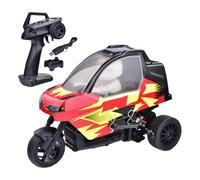 RCXTechPro Tricycle RC à l'échelle 1/8, véhicule de course à 3 roues proportionnel complet 2,4 G avec ESC étanche, lumières LED réglables et vitesse 25 km/h moteur 370 degrés pour extérieur (rouge)