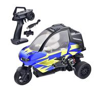 RCXTechPro Tricycle RC à l'échelle 1/8, véhicule de course à 3 roues proportionnel complet 2,4 G avec ESC étanche, lumières LED réglables et vitesse 25 km/h moteur 370 pour extérieur (bleu)