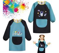 RCYHCY 2 Pièces Tablier Peinture Enfant, Blouse Peinture Enfant 6-12Ans Garçon et Fille, Tablier Ecolier Manches Longues Enfant avec GranPoches pour L'école Activités, Peinture