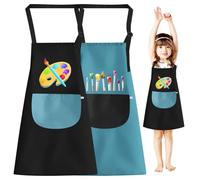 RCYHCY 2 Pièces Tablier Peinture Enfant, Réglables Kids Tablier, Tablier Enfants avec Poches, Tablier Imperméable Pour Enfants, Pour Garçons Filles, Poterie, Peinture, Cuisine (Noir + Vert)