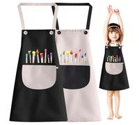 RCYHCY 2 Pièces Tablier Peinture Enfant, Réglables Kids Tablier, Tablier Enfants avec Poches, Tablier Imperméable Pour Enfants, Pour Garçons Filles, Poterie, Peinture, Cuisine (Noir + Gris)