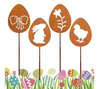 RCYHCY Oeufs de Pâques Rouillé Décoration de Jardin,Œufs de Pâques Décoration de Jardin en métal, Oeufs de Pâques rouillés, Jardin Décoration Fleur Rétro pour Jardin Terrasse Balcon