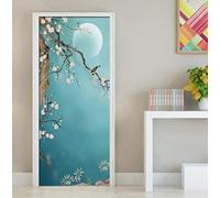 RDCHY 3D Sticker de Porte Arbre à Fleurs, Oiseau en vol Trompe l'oeil PVC Imperméable Porte Autocollants Autoadhésif pour Chambre Salon Salle de Bain Cuisine Décoration 95cm*215cm