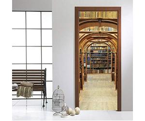 RDCHY Porte Autocollants 3D Bibliothèque Stickers de Porte Trompe l'oeil PVC Imperméable Papier Peint Porte Art Stickers pour Salon Cuisine Chambre Salle de Bain Décoration 77cm*200cm
