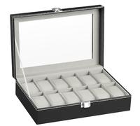 RDDAIPE Boite a Montre 12 Compartiments, Boîte à Montres Homme Femme, Coffret Montre avec Couvercle en Verre, PU Boite Rangement Montre, pour Fête des Pères Anniversaire Cadeaux de Noël, Gris