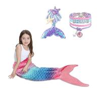 RDDAIPE Couverture Queue de Sirène 140x60cm, Sirène Enfant Bracelet Épingle Cheveux Sequins, Mermaid Flanelle Portable Filles Cadeaux Noël Bleu Rose