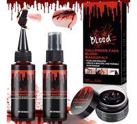 RDDAIPE Lot de 3 sprays de sang artificiel d'Halloween 50 ml + 50 ml de sang artificiel goutte + 30 ml de plasma de sang caillé, lavable, réaliste, sans danger pour maquillage, zombie, vampire