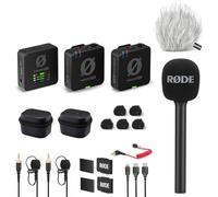 RØDE Ensemble de microphone sans fil Pro avec adaptateur manuel Interview GO et protection anti-vent à fourrure Keepdrum