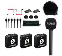 RØDE Système de microphone sans fil ME Dual + adaptateur manuel Interview GO + cache-vent en fourrure BK Keepdrum