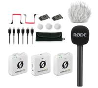 RØDE Système de microphone sans fil ME Dual Blanc + adaptateur manuel Interview GO + pare-vent en fourrure keepdrum
