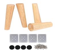 RDEXP Lot de 4 pieds de meubles en bois de chêne 18 cm de hauteur avec plaque de fer pour canapé, table, placard