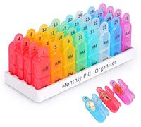 RDJSHOP Pilulier Mensuel Francais 2 Fois par Jour Am PM, Boîte de Médecine de Voyage Portable avec 32 Compartiments Conception Ouverte Facile pour Les Enfants Âgés et Mains Arthritiques