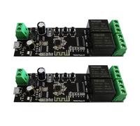 Rdjumpdjo Lot de 2 modules de commutation de relais Wi-Fi auto-bloquants à 2 canaux - Durée de vie intelligente - Contrôle par application Tuya - Module de relais WiFi