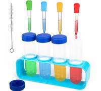 Rdlobu 10Pcs Pipette Enfant Set 4 Pipette Plastique 5ml + 4 Eprouvette Plastique 50ml + Support + Brosse Propre, Pipette Dropper, Pipettes Transparente, Liquide Pipettes pour Jeux Science 3+