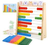 Rdlobu Règle à calcul pour enfants, pour l'école primaire avec 100 perles colorées, machine à calculer pour enfants avec 100 baguettes de comptage et cartes d'alphabet chiffrées pour enfants à partir