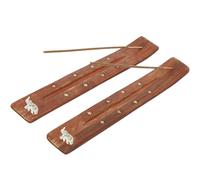 RDNKVB Lot de 2 brûleurs d'encens en bois à motif d'éléphant faits à la main avec cendrier Idéal pour la décoration de la maison, la méditation et le yoga