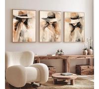 RDRDtbtr Affiche abstraite de la femme avec chapeau peint sur Toile tableau moderne nordique peinture Murale d'art Image salon intérieur Decoration de la maison 50x70cmx3 sans cadre