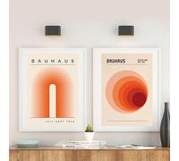 RDRDtbtr Affiches d'art mural de forme géométrique circulaire orange Bauhaus rétro exposition peinture sur Toile tableau images salon Decoration d'intérieur 50x70cmx2 sans cadre