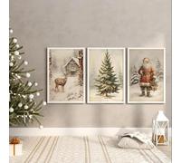 RDRDtbtr Affiches d'art mural de Noël rétro imprimés abstraits arbre de Noël père Noël renne peinture sur Toile tableau pour Decoration de chambre 40 x 60 cm x 3 sans cadre