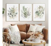 RDRDtbtr Affiches de bouquet floral aquarelle vert beige - sur Toile tableau abstraite style bohème - Art mural moderne - Decoration d'intérieur - 50 x 70 cm - 3 sans cadre