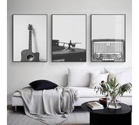 RDRDtbtr Affiches de guitare en noir et blanc avec disque de musique peinture sur Toile tableau vintage studio de musique Decoration murale pour salon maison 40 x 60 cm x 3 sans cadre