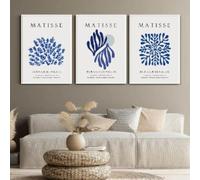 RDRDtbtr Affiches et gravures abstraites nordiques Tableaux Marine Bleu Matisse feuilles de corail Huile Peinture Salon Decoration des murs Art 40x60cmx3 Sans cadre