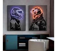 RDRDtbtr Affiches murales effet néon F1 Racer Helmet abstraites peinture sur Toile tableau images pour chambre à coucher salon Decoration d'intérieur 50 x 70 cm sans cadre