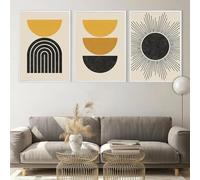 RDRDtbtr Art mural bohème du milieu du siècle jaune moutarde noir formes géométriques affiches imprimées peinture sur Toile tableau moderne Decoration de salon de maison 50 x 70 cm x 3 sans cadre
