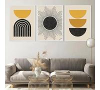RDRDtbtr Art mural géométrique du milieu du siècle Formes Boho Peinture sur Toile tableau Jaune moutarde Noir Affiches Image moderne Salon Decoration d'intérieur 50x70cmx3 Sans cadre