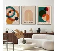 RDRDtbtr Art mural médiéval vintage couleur géométrique demi-cercle Toile tableau peinture lignes Bauhaus affiche Tableaux pour salon Decoration de la maison 50 x 70 cm x 3 sans cadre