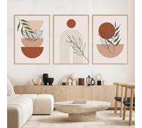 RDRDtbtr Art mural minimaliste style bohème orange beige feuille verte demi-cercle Toile tableau peinture abstraite affiches imprimées Decoration d'intérieur 50 x 70 cm 3 sans cadre