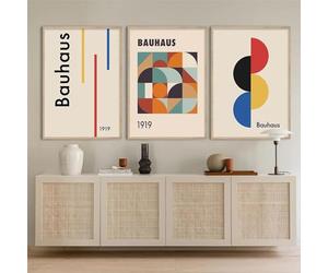 RDRDtbtr Art mural moderne du milieu du siècle Bauhaus Géométrie Graphique Peinture sur toile Abstrait Poster Impression murale Image murale Salon Décoration de la maison 50 x 70 cm x 3 sans cadre