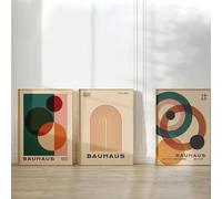 RDRDtbtr Bauhaus Lignes Demi-Cercle Graphique Murale Art Vintage Médiéval Toile tableau Peinture Couleur Affiches Tableaux Salon Decoration À La Maison 50x70 cm x 3 Sans Cadre