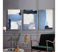 RDRDtbtr Bleu blanc noir bloc affiche moderne abstrait Toile tableau peinture nordique Murale Art décoratif Tableaux salon Decoration de la maison 50x70 cm x 3 sans cadre