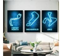 RDRDtbtr Circuit au néon F1 Huile à l'huile à l'international Affiche sur fond noir Peinture gravure Salle de séjour Maison Decoration 60x80cmx3 Sans cadre