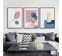 RDRDtbtr Lignes nordiques visages et peintures à l'huile végétale verte Affiche minimaliste d'images décoratives Salle de séjour Maison décore les murs Art Tableaux 50x70cmx3 Sans cadre