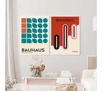 RDRDtbtr Moderne Bauhaus Lignes de blocs géométriques Murs Art peinture à l'huile Affiches Stripe abstraite Bar Images Hôtel Salle de Decoration 50x70cmx2 Sans cadre