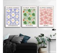 RDRDtbtr Murs de style bohème minimaliste Art abstrait Marché de fleurs Affiches gravures à l'huile pour expositions modernes Studio de peinture maison Decoration 60x80cmx3 Sans cadre